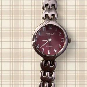 Geneva Burgundy Dial with Silver Bracelet Watch